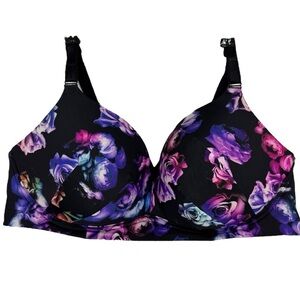 Torrid Dream Wire-Free Boost Bra 46C Black Floral Wireless Push-Up T-Shirt EUC